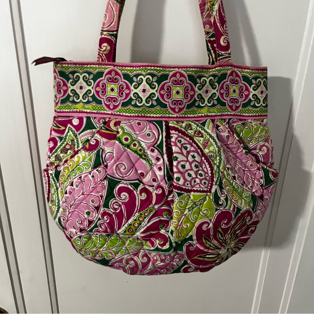 Vera Bradley Pink & Green Paisley Quilted Shoulder Tote